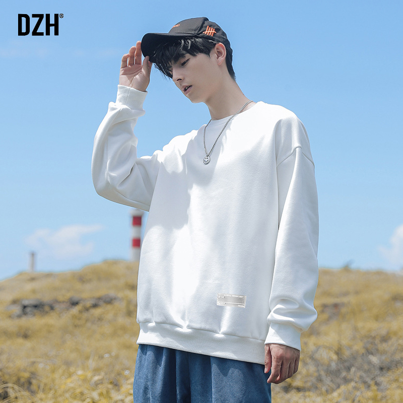 男士无帽冬季白色加绒卫衣男宽松秋冬款潮流圆领上衣2022新款潮牌