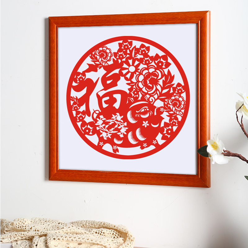 实木国画相框挂墙手工剪纸字画卡纸装裱新年相框