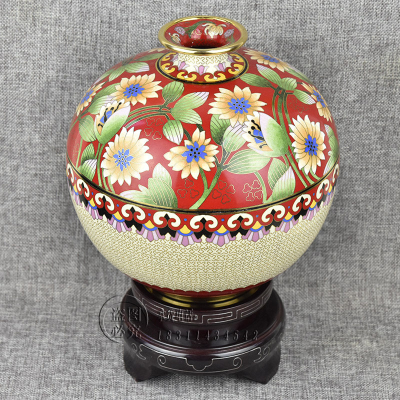 老北京特色手工艺景泰蓝花瓶9寸转运紫铜珐琅客厅办公室景泰蓝