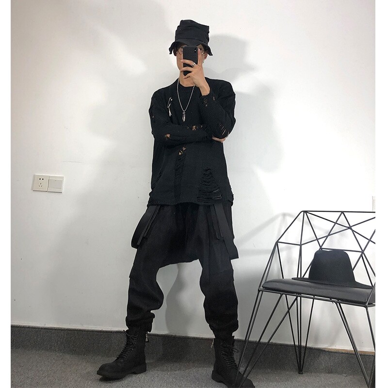 21秋冬原创男士个性破洞宽松毛衣-来自店铺【julius 暗黑男装】