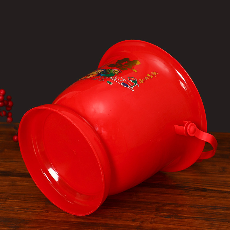 菲寻 新人痰盂罐桶结婚庆用品红色塑料带盖高脚痰盂婚礼陪嫁妆