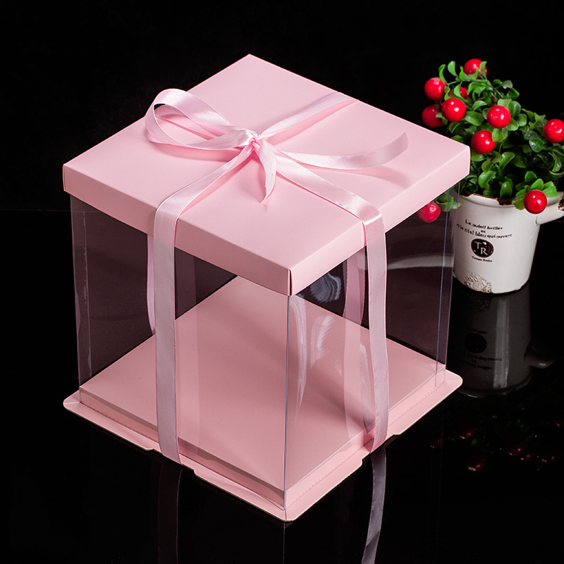 粉红色透明蛋糕包装盒4寸6寸8寸10寸12寸14寸16寸pet盒可印制包邮