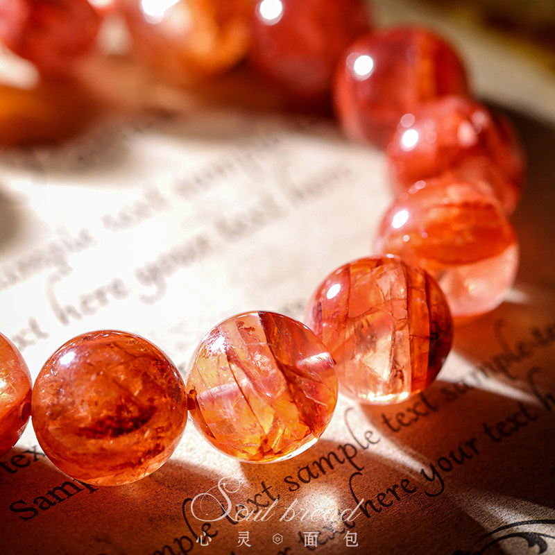 心灵面包鸩羽幽灵水晶手链凤凰红黄胶花水晶手串