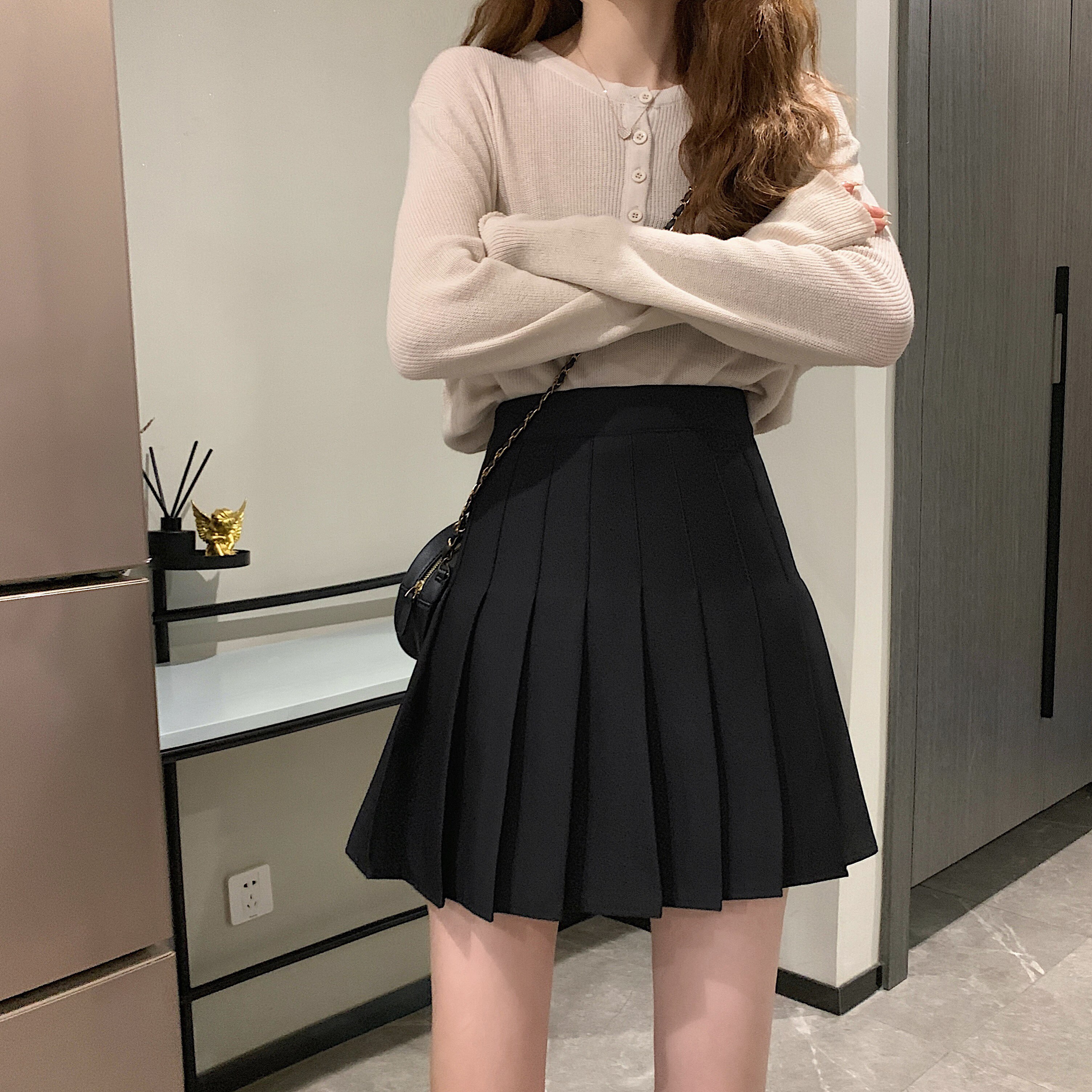 黑色显瘦短裙制服jk裙裤高腰百褶裙白色mm半身裙
