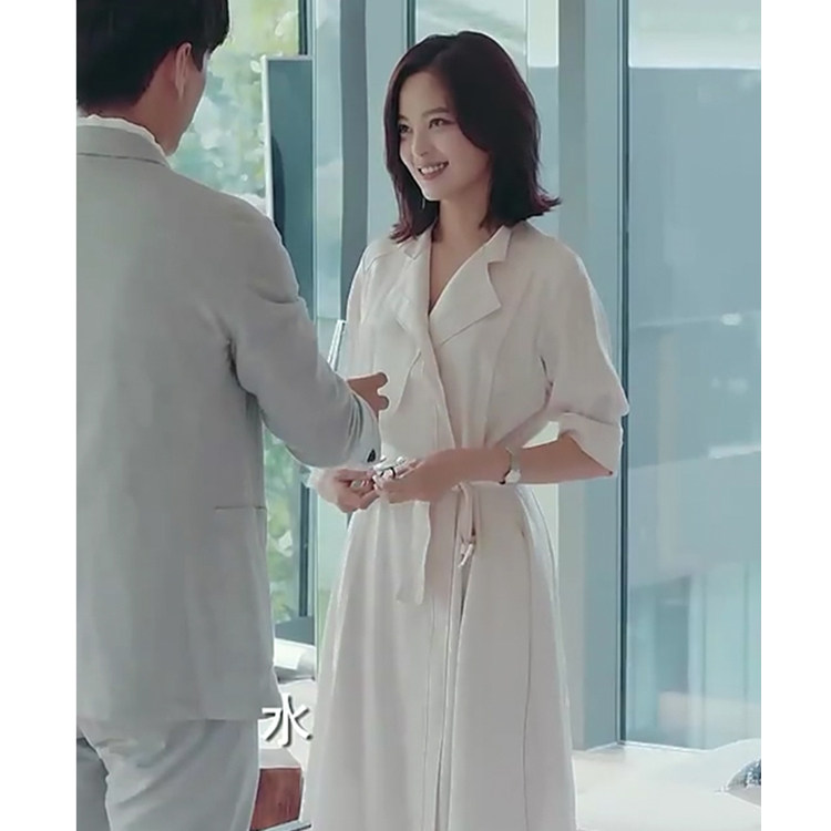 恋爱先生辛芷蕾顾瑶顾遥同款2018女春夏白色中长款风衣连衣裙修身