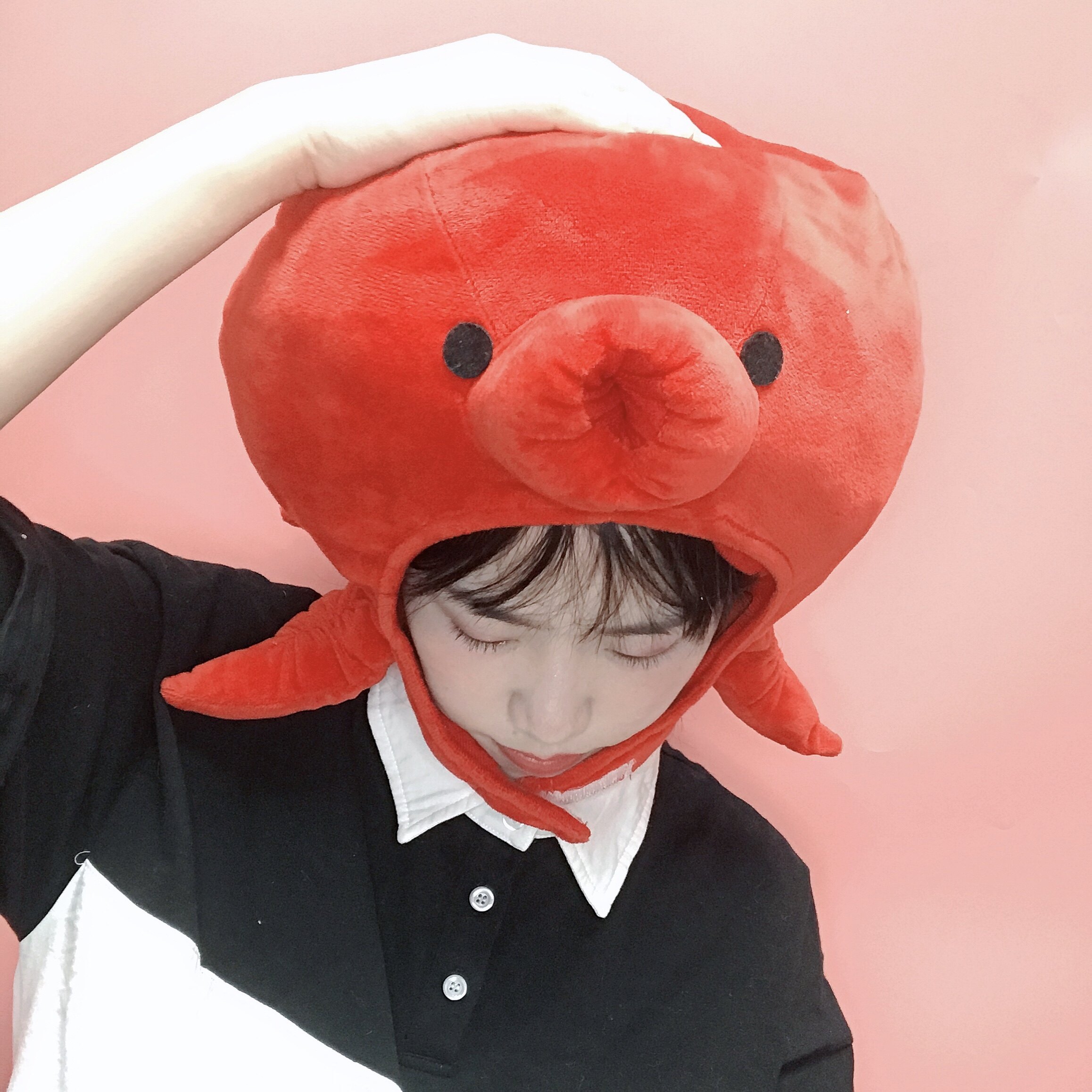 ins少女心可爱搞红色章鱼头套帽子毛绒玩具海洋帽子