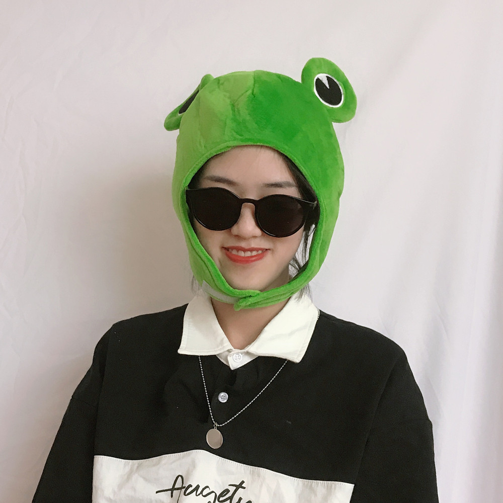 头套日系少女ins搞怪绿色大眼睛青蛙帽子拍照帽子