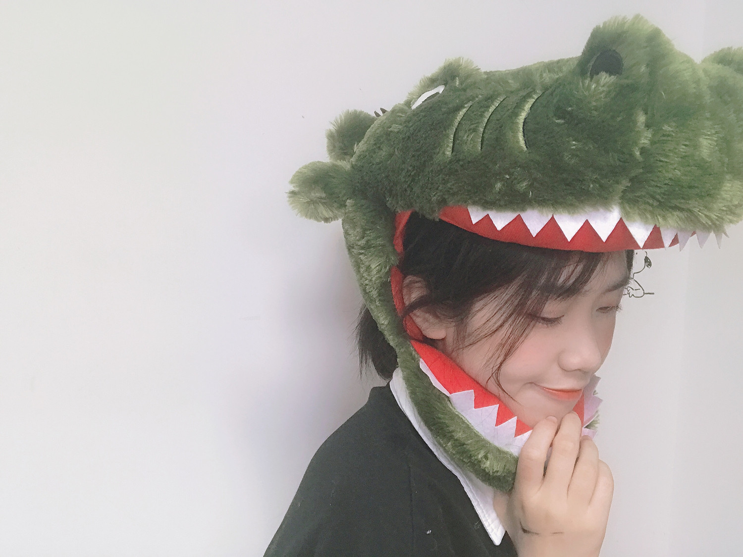 日韩绿色拍照帽子头套鳄鱼嘴巴大嘴动物ins帽子