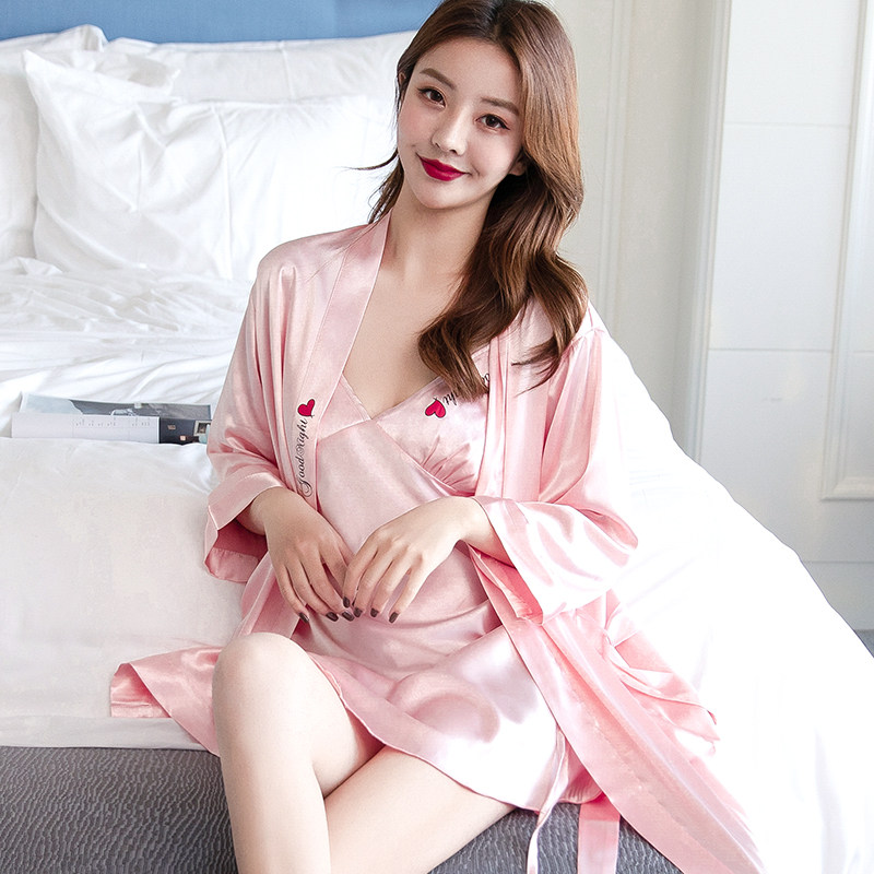 睡裙浴袍夏浴袍套装睡袍吊带仙的性感冰丝丝绸睡袍