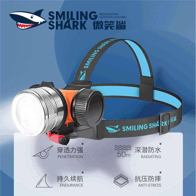 头戴式强光头灯潜水夜潜超亮专业水下照明补光灯黄白双光源26650