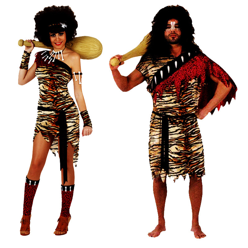 万圣节成人野人服装土著人原始人豹纹虎纹装扮印第安人服饰