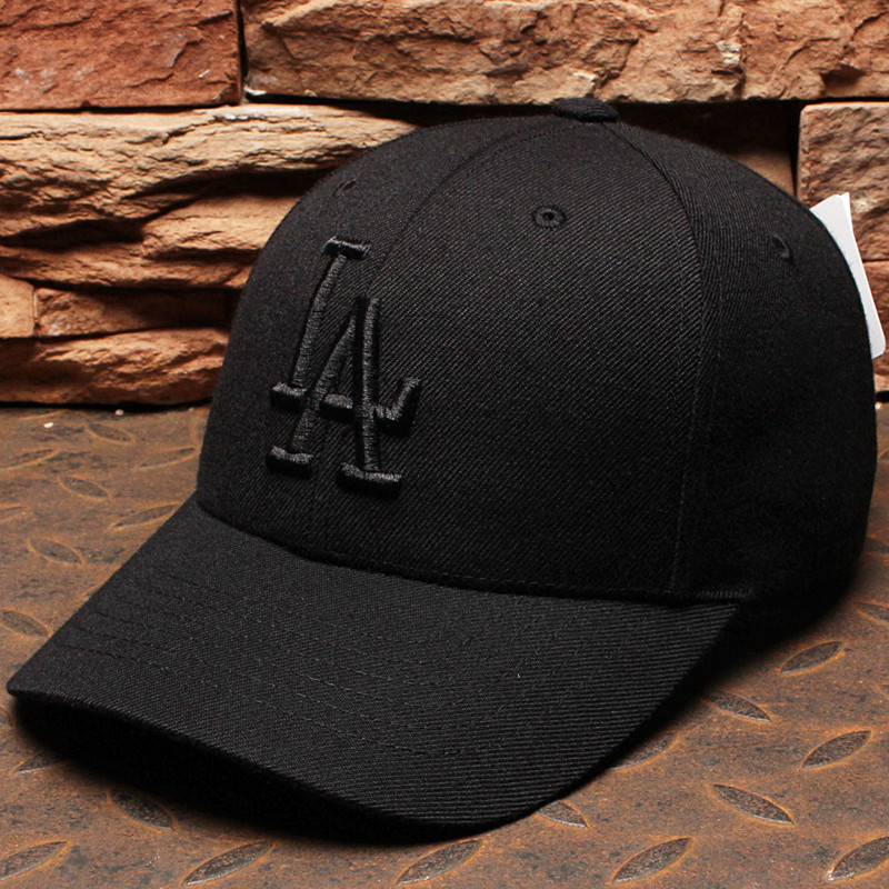 韩国mlb棒球帽黑色白标ny帽子硬顶大标la帽子