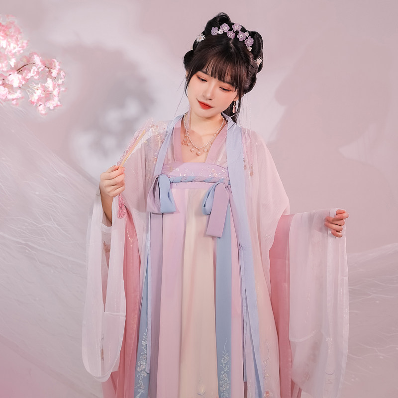 【流烟昔泠-月下逢】原创刺绣汉服对襟大袖衫齐胸襦裙破裙非古装