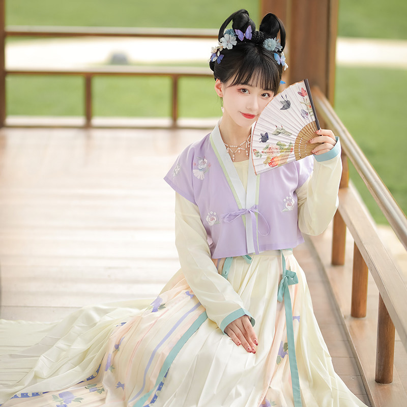 汉服女襦裙齐腰坦领半臂品唐流烟创正原创芷若汉服