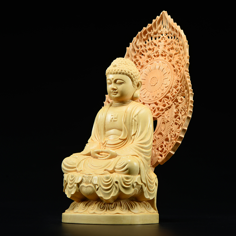 黄杨木雕大日如来摆件实木木头释迦牟尼佛像家居木雕