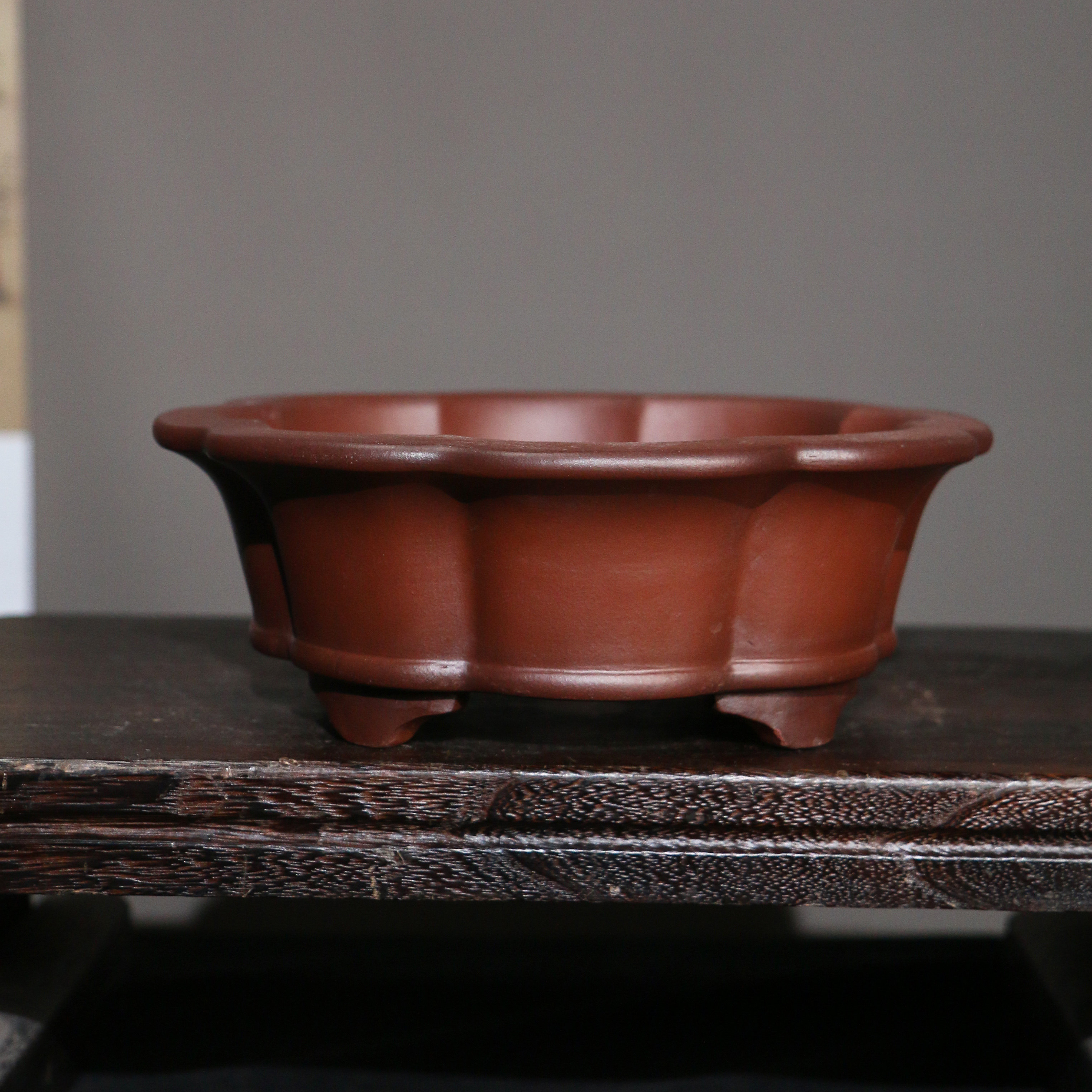 紫砂花盆手工收藏大盆盆栽日式日本莲花形棱花盆