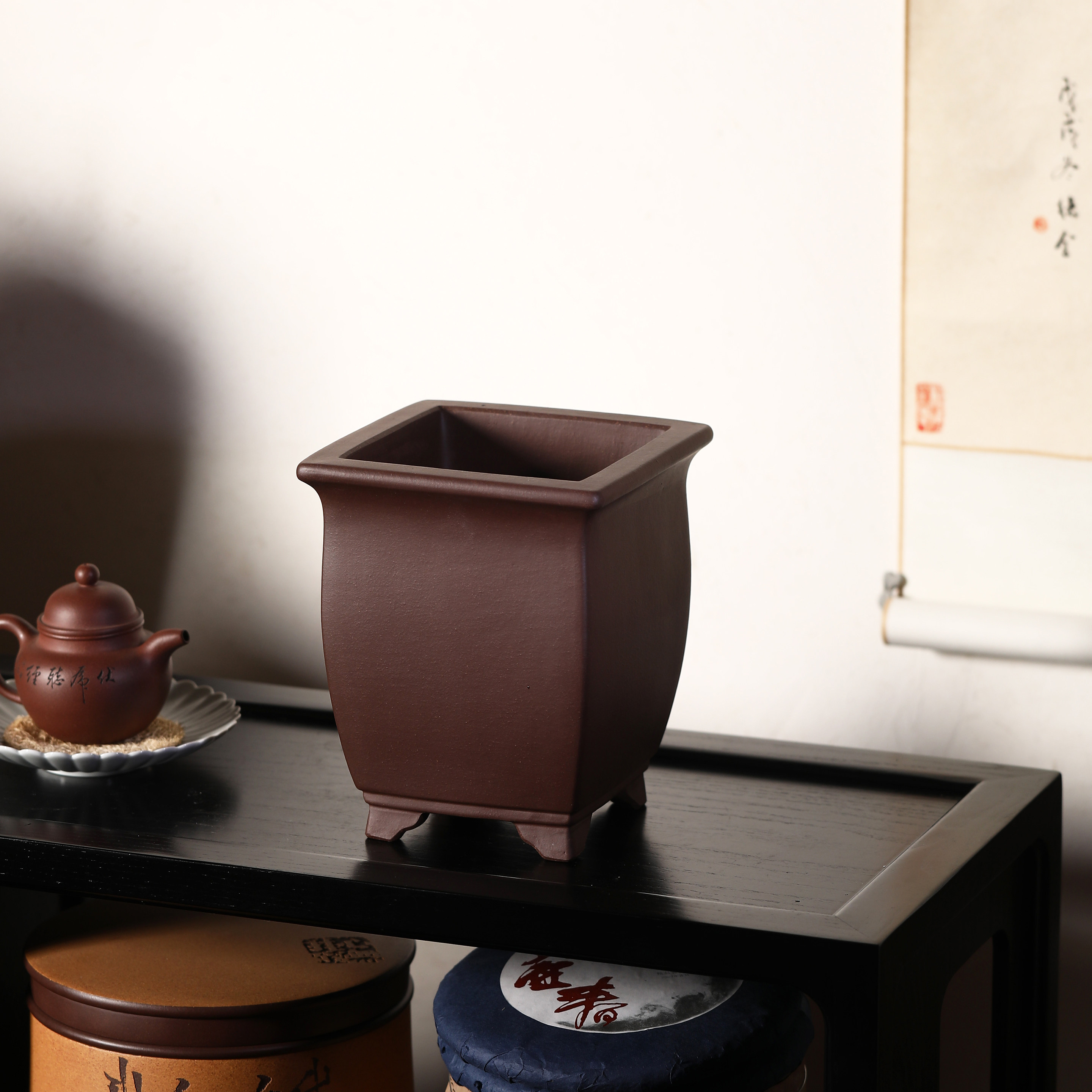 宜兴原矿紫砂精品品兰花盆王永清名家四方盆景花盆