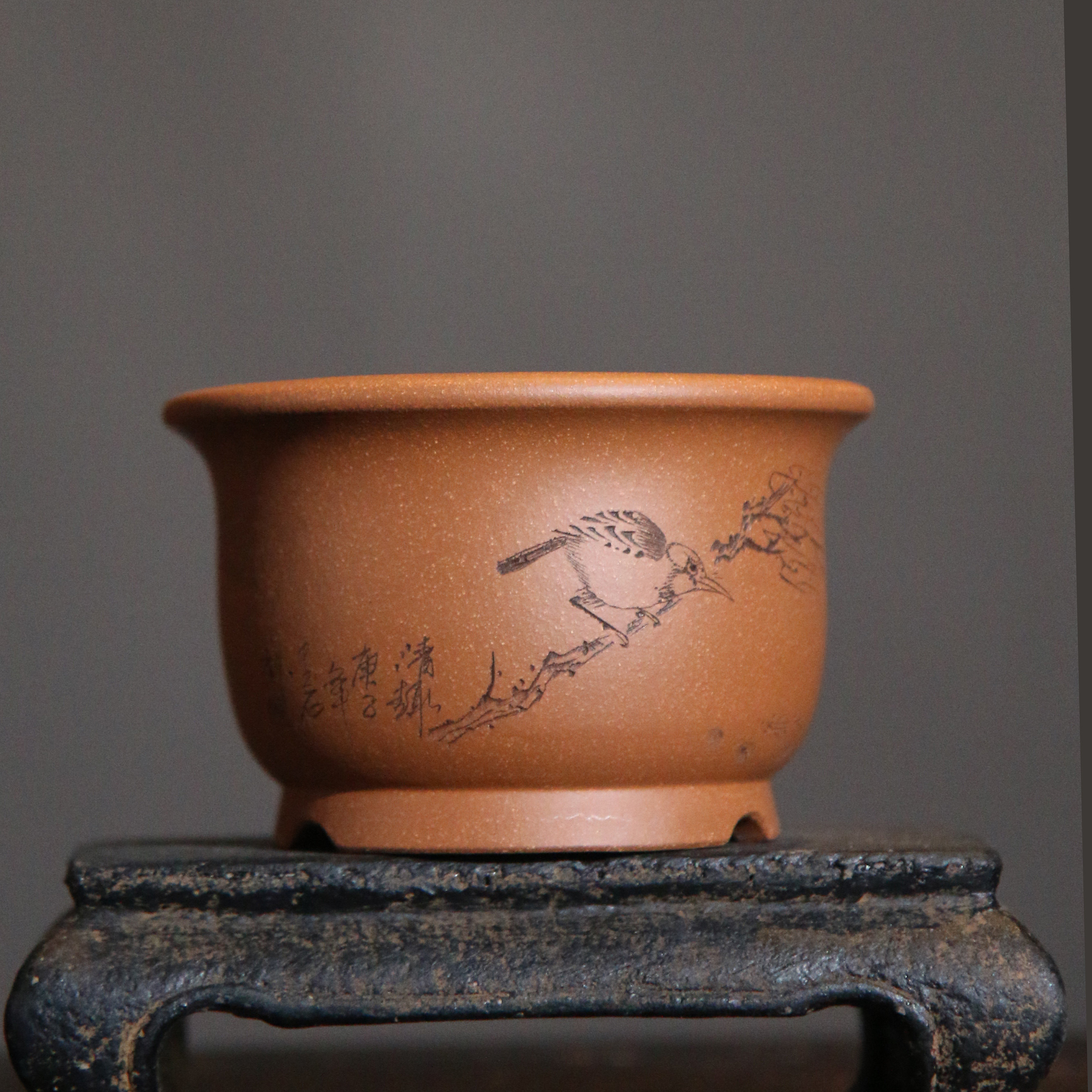 唯珍家紫砂花盆小号盆景刻字刻绘精工菖蒲盆降花盆