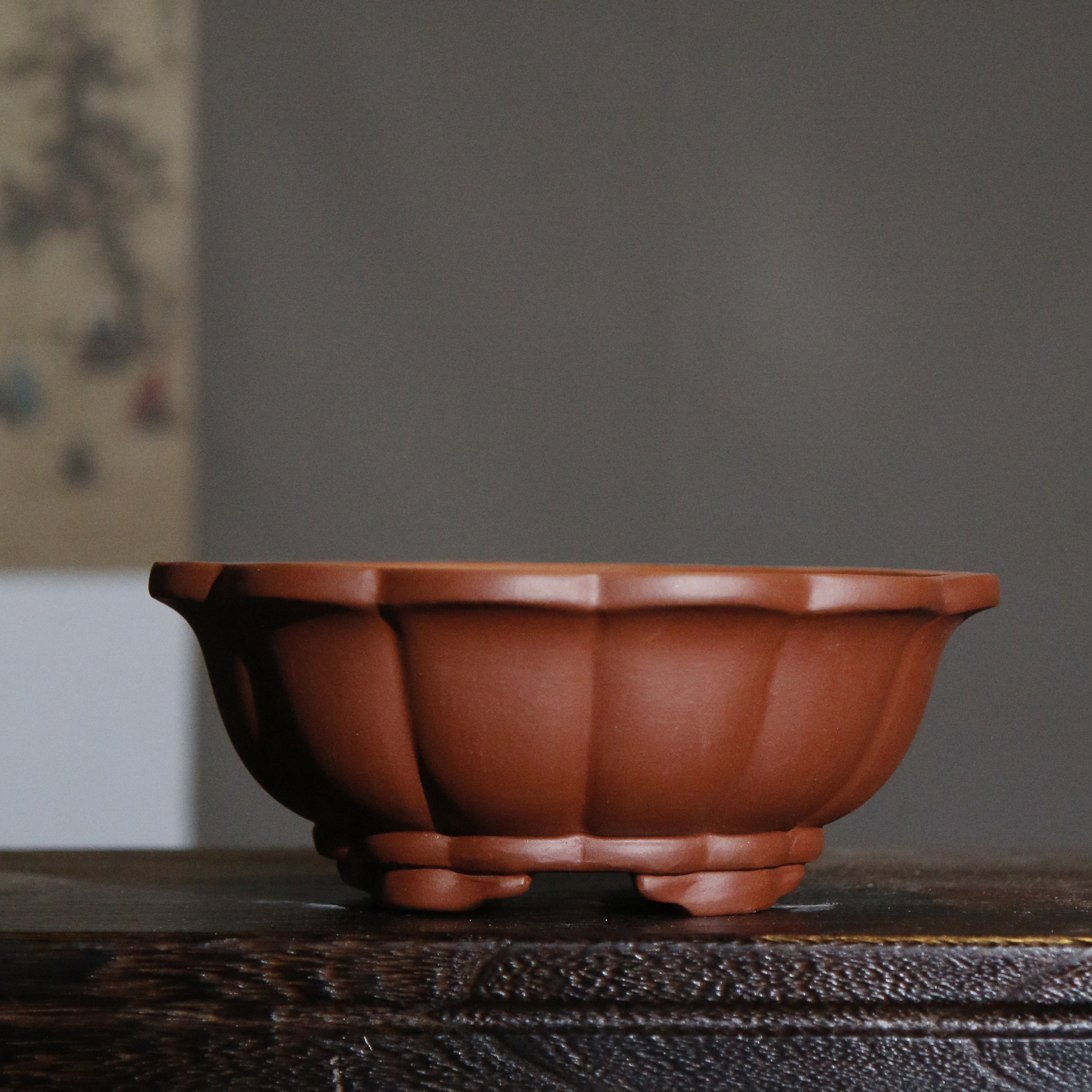 紫砂花盆圆形莲花手工盆景文竹菖蒲米竹传统花盆