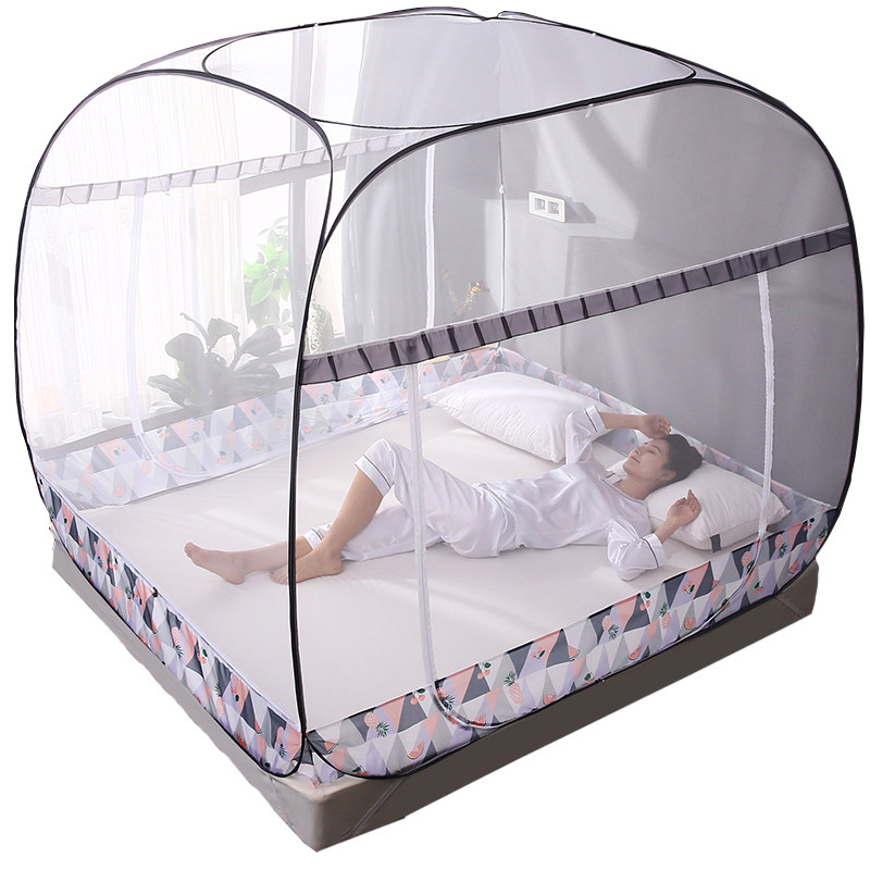 新款免安装蚊帐三开门蒙古包加密加厚1.5米1.8m床双人家用拉链1.