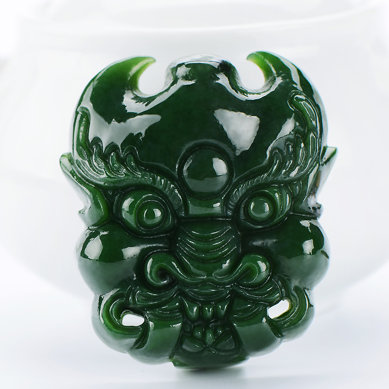 景禾 菠菜绿碧玉兽牌皮带扣和田玉腰扣 天然玉石鬼头腰佩腰挂腰带