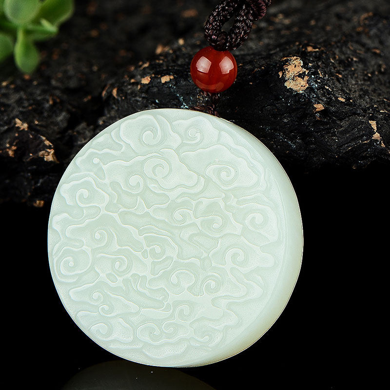 景禾新疆和田玉祥云玉佩白玉平安无事牌吊坠圆牌玉坠男女挂件项链