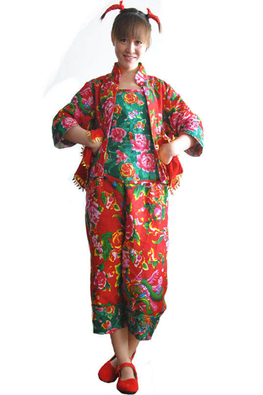 东北北大花布二人转演出服搞笑男女反串村姑衣服民族服装