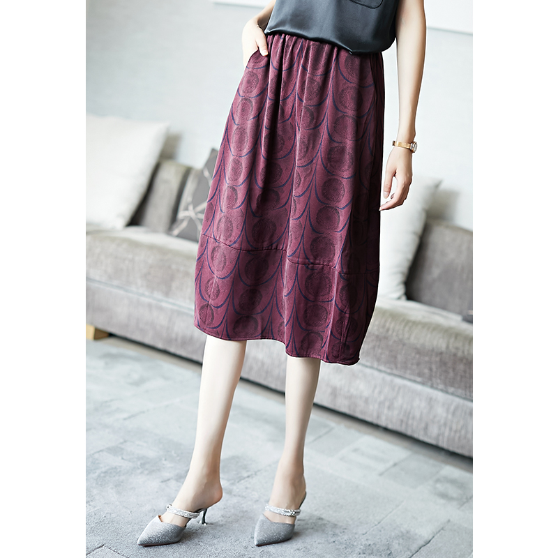 阿吉多高腰半身裙中长款夏a字裙女宽松显瘦印花大码梨形身材裙子