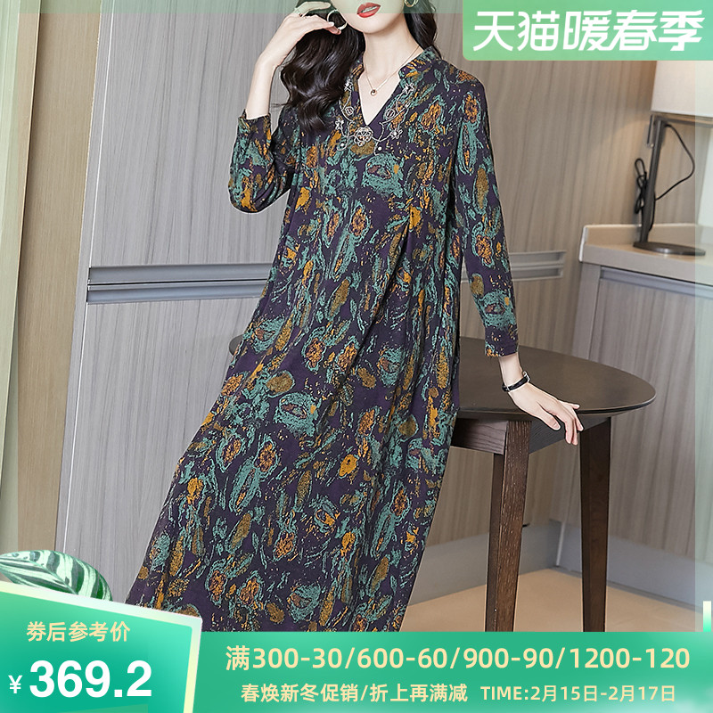 阿吉多德国绒连衣裙女秋冬2021新款高端大气大码长裙气质加厚裙子