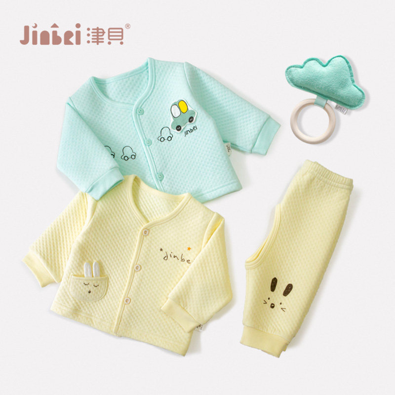 津贝婴儿保暖套装3月秋冬三层加厚秋衣秋裤内衣套装