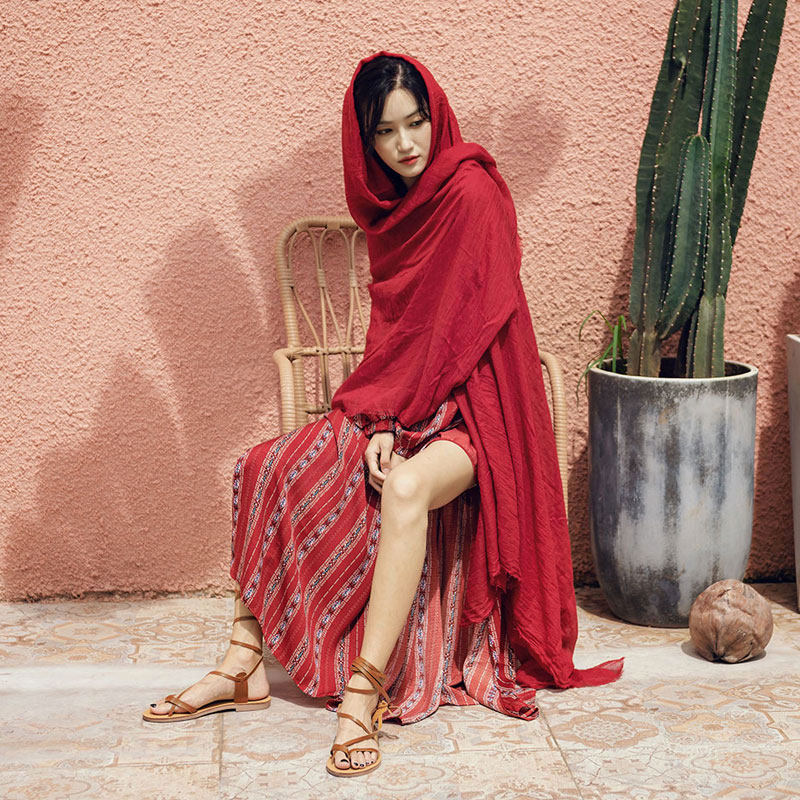民族风泰国异域风情披肩斗篷围巾纱巾长款方巾头巾围巾