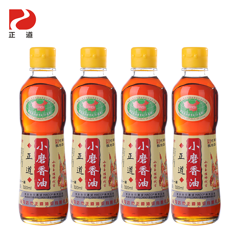 正道小百年六角小磨香油礼盒320ml×4瓶白芝麻油石磨水代法工艺