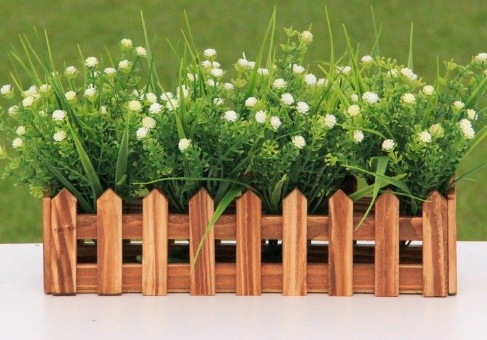 仿真假花草绿植实木防腐栅栏花艺套装阳窗台装饰客厅家居摆件田园