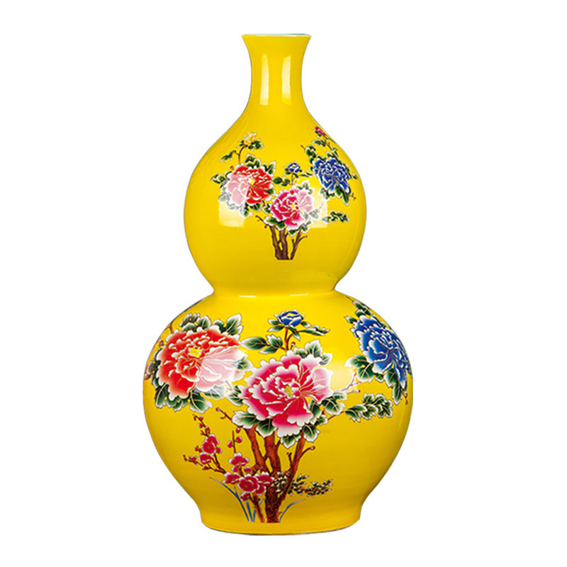 景德镇陶瓷器中国红色福寿葫芦落地大花瓶客厅装饰花瓶
