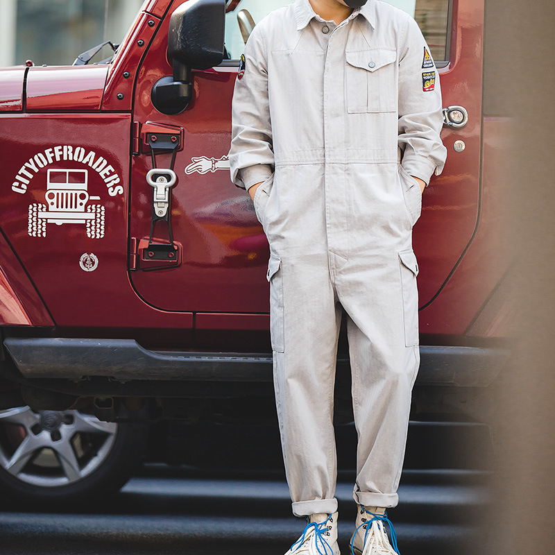 马登工装 英式复古空军飞行夹克阿美咔叽多口袋连体裤背带长裤男