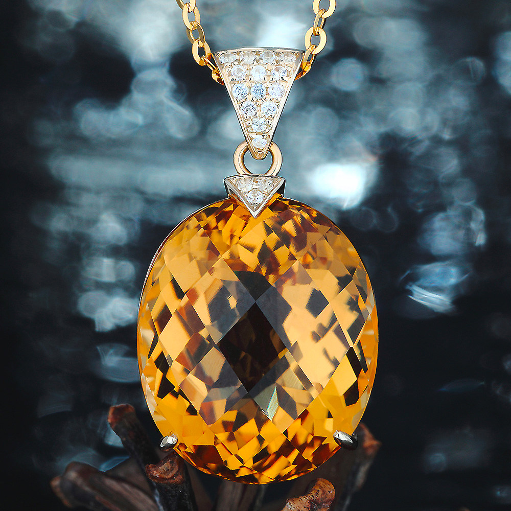 萨维娅saweiya天然黄水晶吊坠项链9k18k金女彩宝黄宝石颈饰