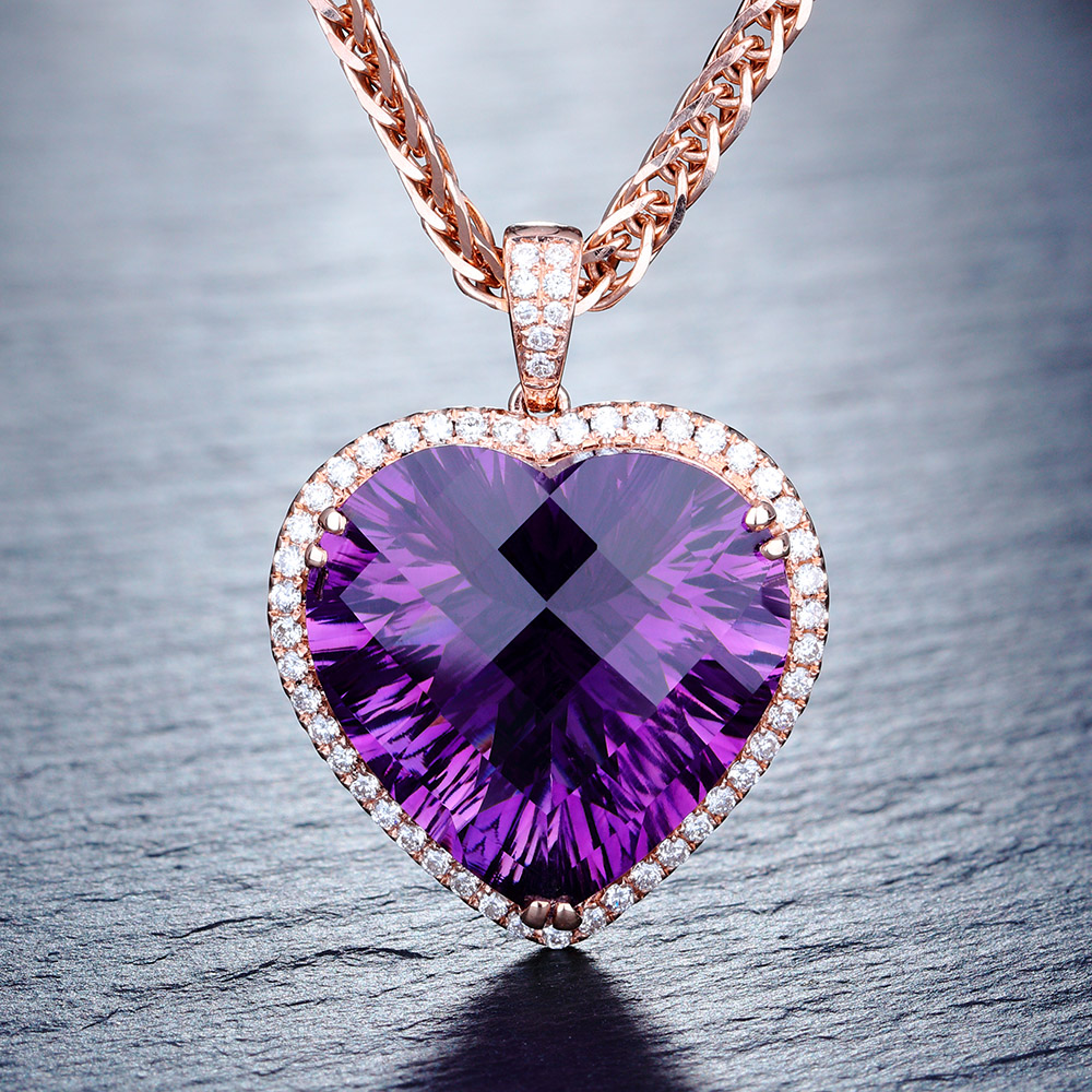 萨维娅saweiya15克拉天然紫水晶吊坠项链9k18k玫瑰彩宝颈饰
