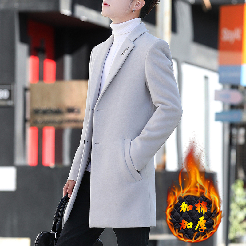 风衣男韩版2021新款呢子大衣潮冬季加厚毛呢外套男士中长款春秋装
