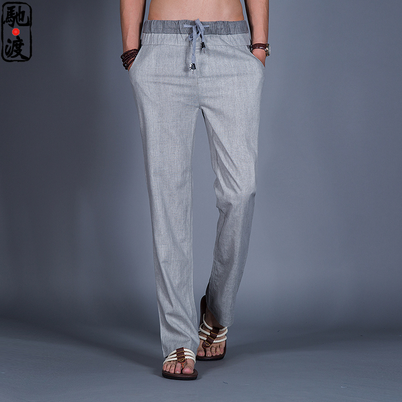 大码中国风亚麻裤男宽松休闲裤棉麻料裤子男夏季直筒裤薄款沙滩裤