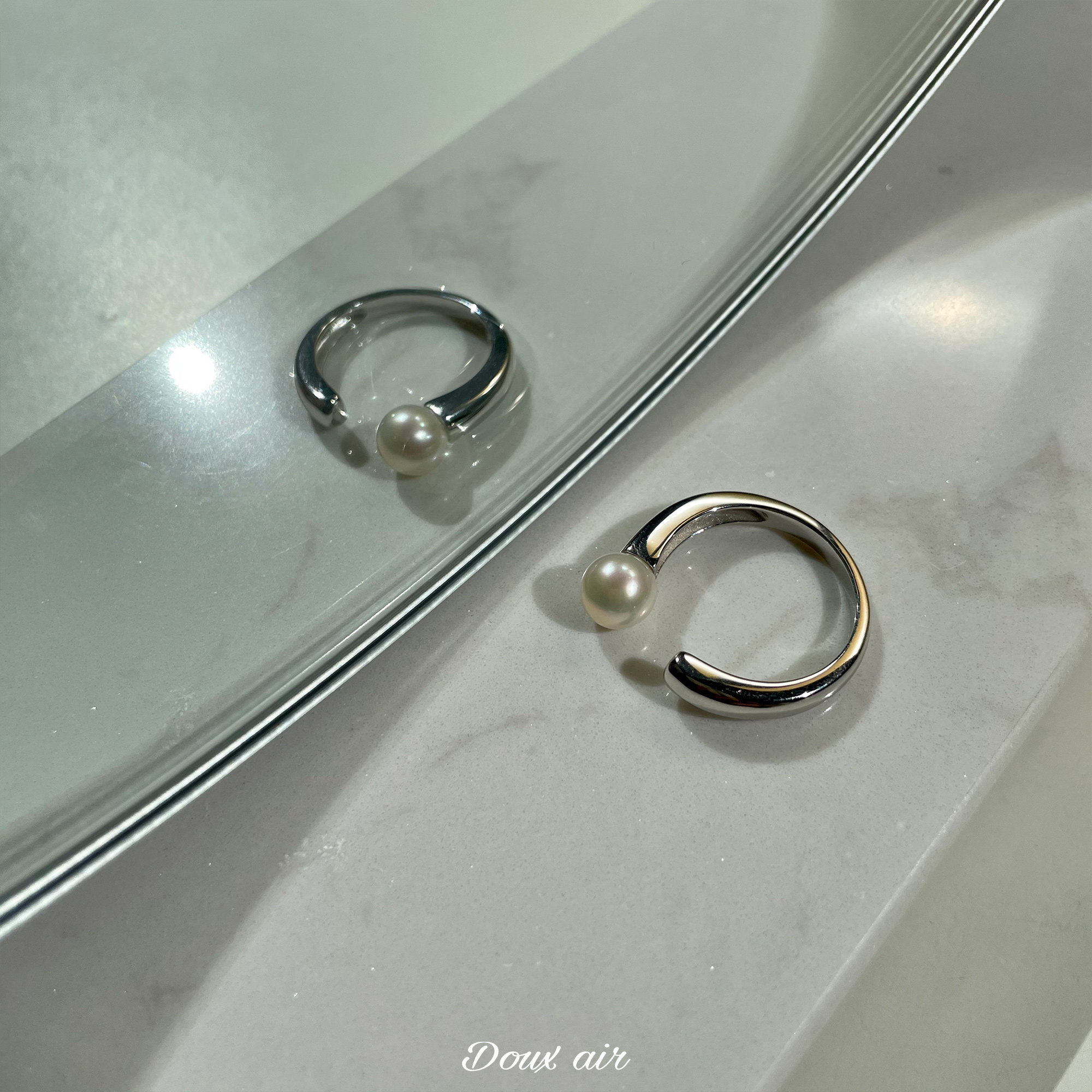 douxair纯银天然珍珠戒指开口简约食指戒女轻奢大气指环珠宝饰品