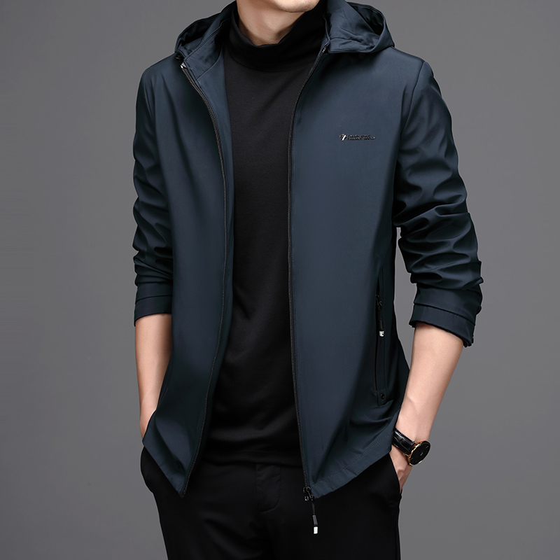 春秋新款夹克衫可脱卸帽中青年连帽潮牌男士外套商务休闲茄克上衣