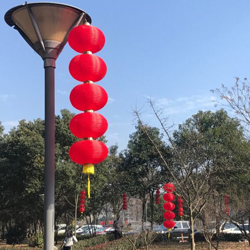 串联联大红灯笼绸缎韩式折叠拉丝户外防水新年灯笼