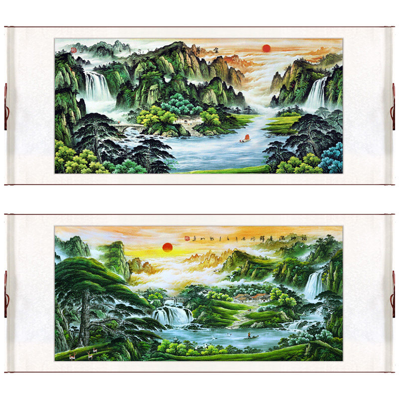 办公室山水画无框风水画靠山旭日东升招财镇宅聚宝盆客厅装饰画