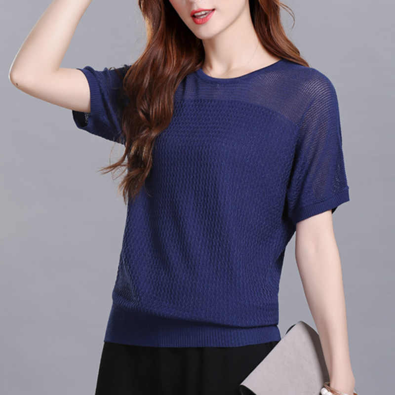 大码女装冰丝恤女200斤短袖宽松加肥加大镂空t恤