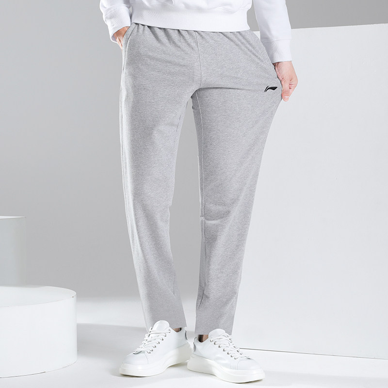李宁运动裤男宽松直筒灰色春秋新款卫裤跑步运动长裤
