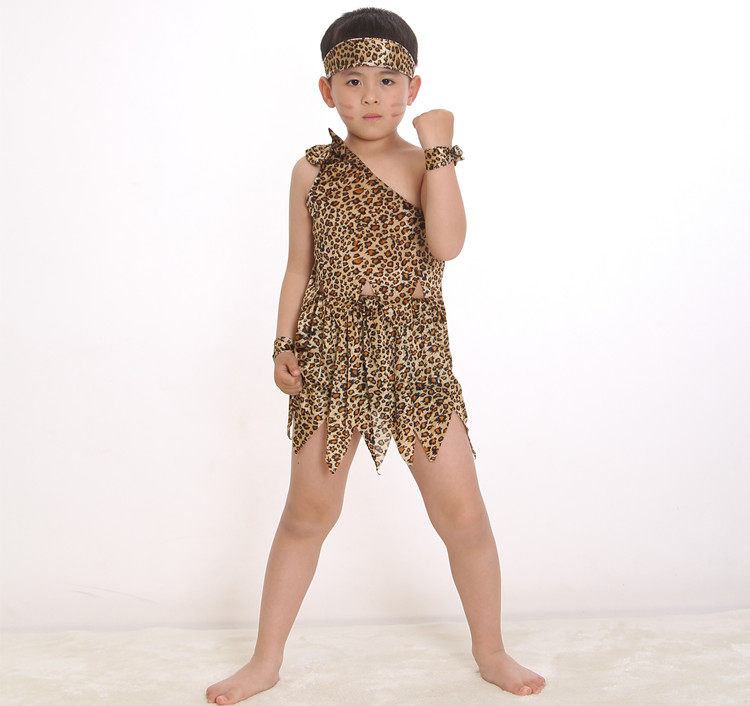 儿童野人猎人舞蹈表演印第安酋长疯狂原始人非洲鼓舞儿童演出服