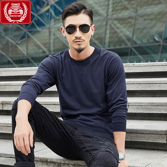 Battlefield Jipu plus cashmere sweater men's long-sleeved T-shirt round neck loose autumn and winter bottoming shirt hooded clothes tide Battlefield Jipu plus cashmere sweater men's long-sleeved T-shirt round neck loose autumn and winter bottoming shirt hooded clothes tide