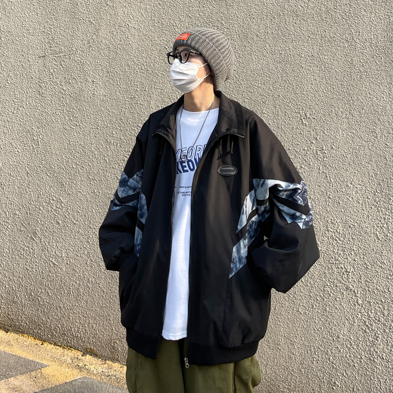 美丽的脏店春秋美式潮牌立领夹克外套情侣潮流拼接落肩宽松外套男