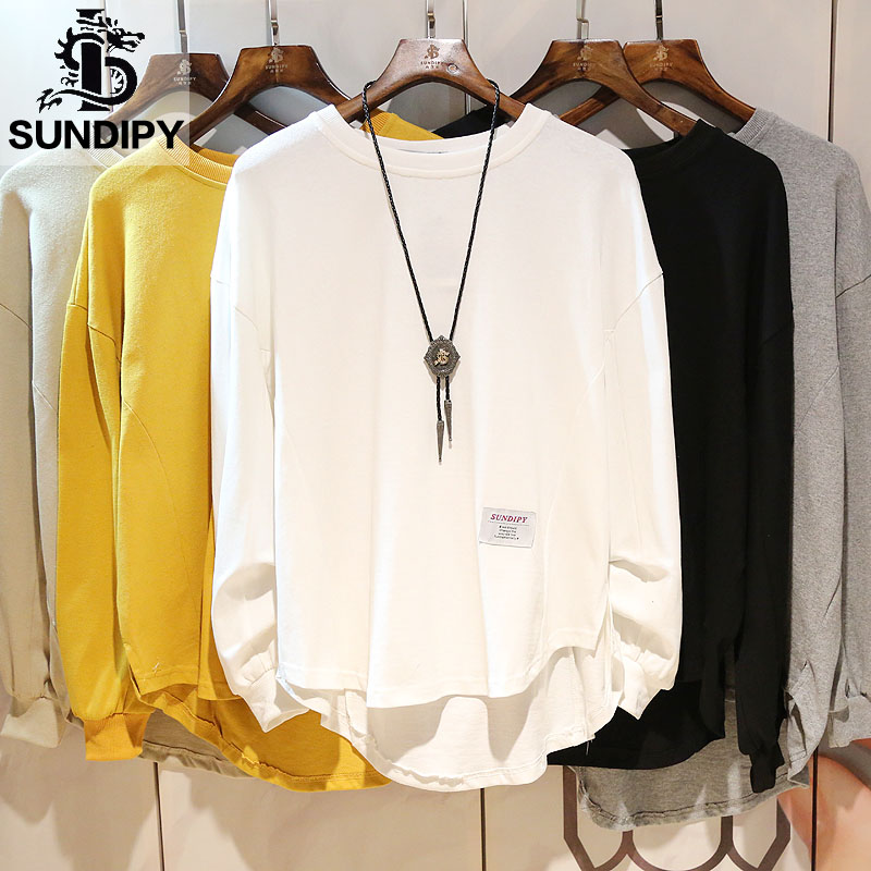 男士春秋装上衣服冬季宽松日系INS大码白色卫衣潮流打底衫长袖T恤