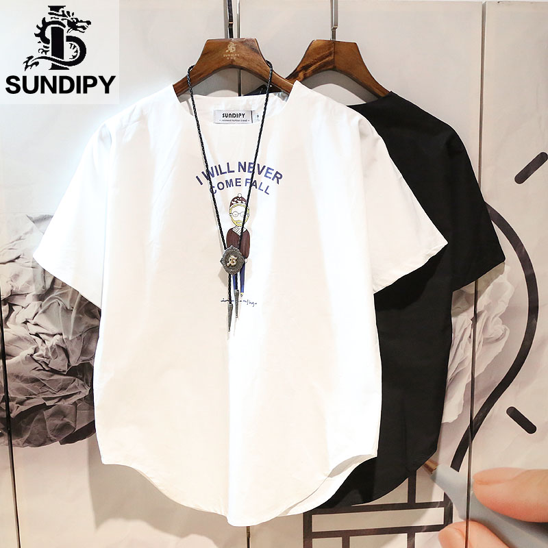 INS港风夏季个性纯棉国潮圆领短袖T恤宽松半截袖男士蝙蝠衫体桖